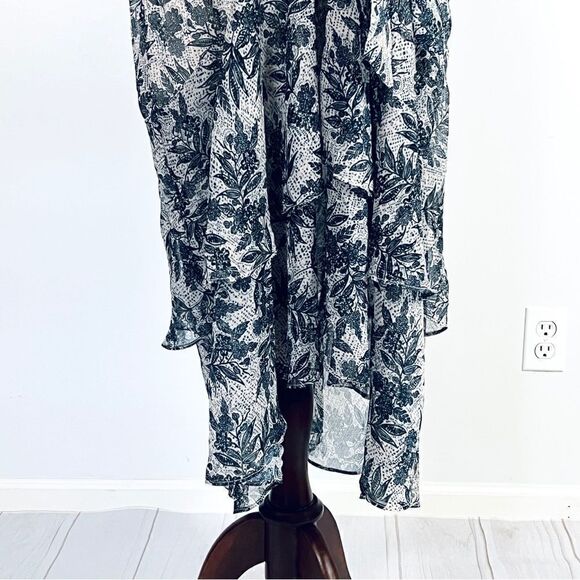 Eloquii Sheer Floral Wrap Dress Ruffled Tiered Skirt 16 Blue Cream - Picture 13 of 16